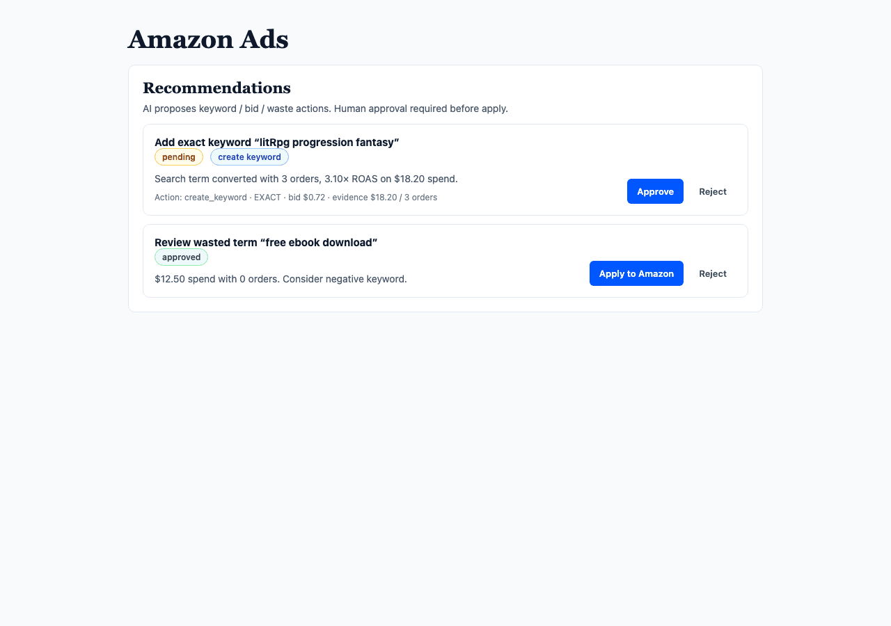 AI recommendations with approve actions.